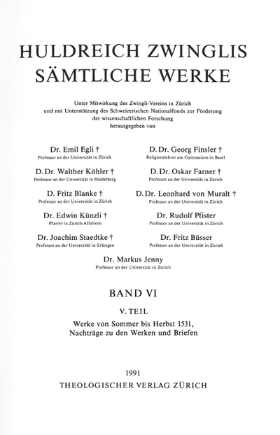 Cover von Werke von Sommer bis Herbst 1531/Nachträge
