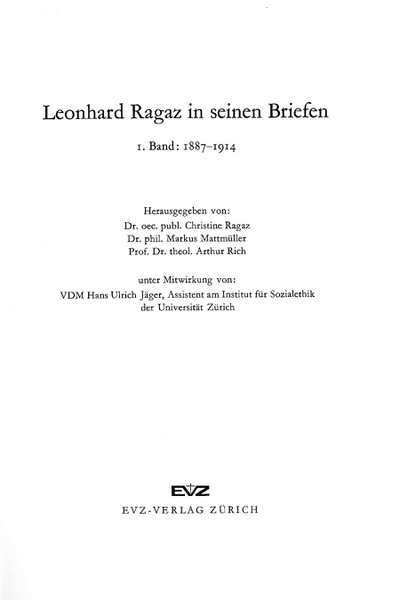 Cover Leonhard Ragaz in seinen Briefen